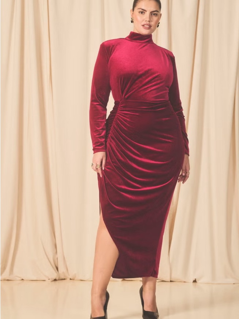 Eloquii mock neck velvet dress with slit in Biking Red NWT